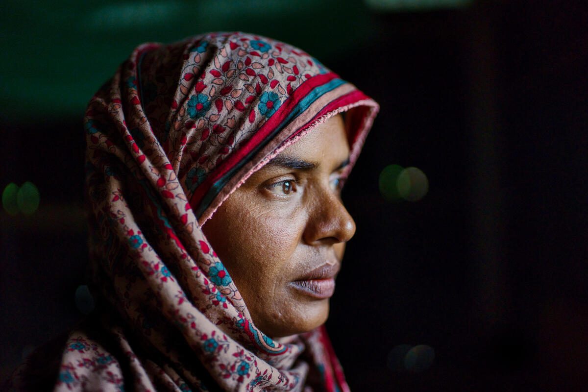 Woman wearing red headscarf in Bangladesh