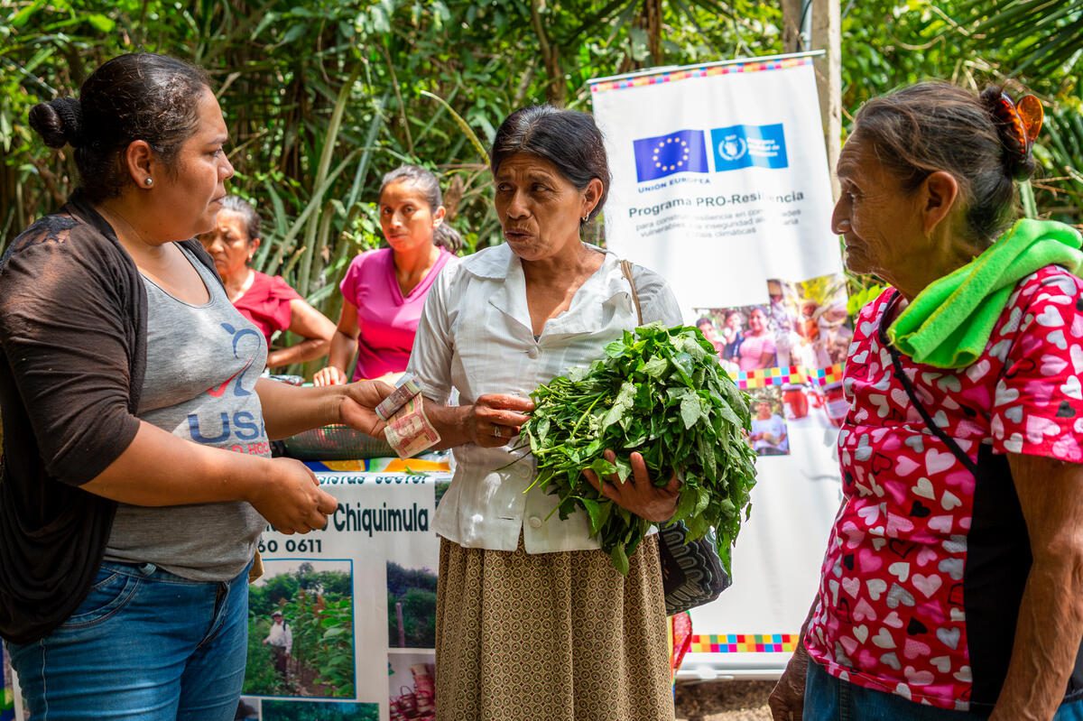 Guatemala, Plan de Jocote, Chiquimula department, 8 September 2022

In the photo: Francisca (81, wearing a colorful hearts t-shirt) selling her vegetables at the local market in the community of Plan de Jocote, Chiquimula department.

With WFP&#039;s help, women of this community have transformed their land into hope and opportunity for families here. They&#039;re growing drought-resistant crops, making organic pesticides and are now prepared for the dry season.

Besides building resilience to overcome climate shocks, the activities implemented by the people of this community with WFP support are to diversify crops, provide additional source of income for households, and promote horticulture (fruits and vegetable production) as an alternative food source to improve food security.