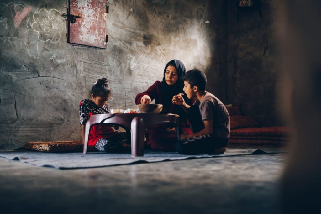 Family in Gaza eats a meal