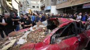 Destroyed car in Lebanon