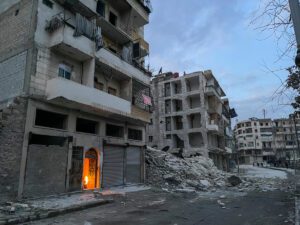 Damaged buildings following the earthquake in Aleppo