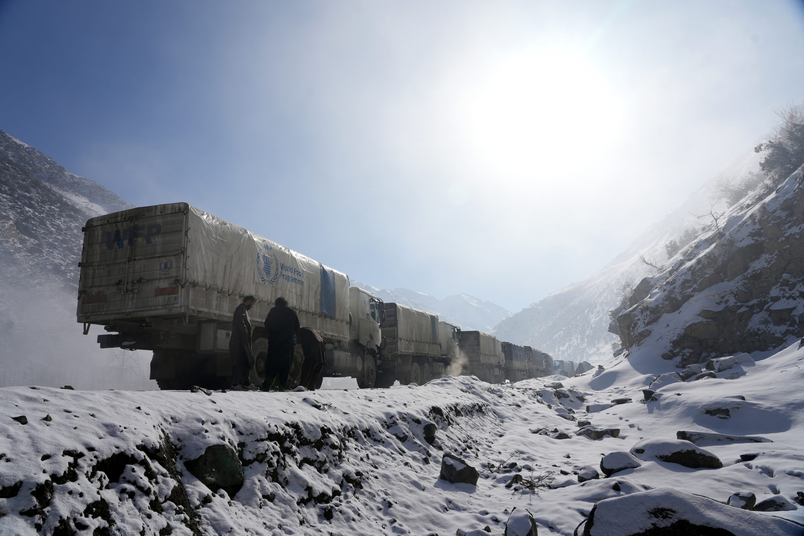 WFP truck convoy travels through snow in Afghanistan