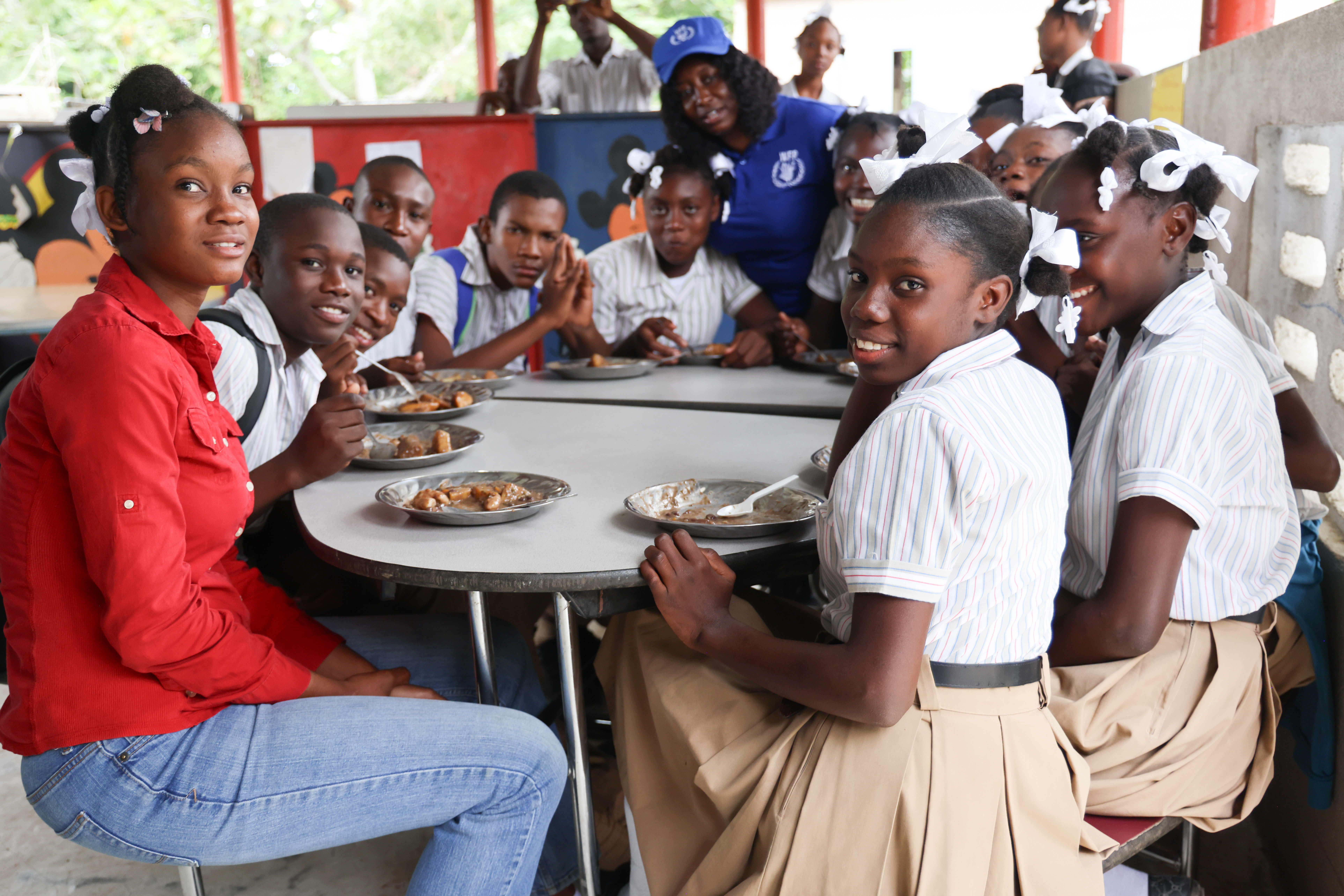 Students eating together at school meals