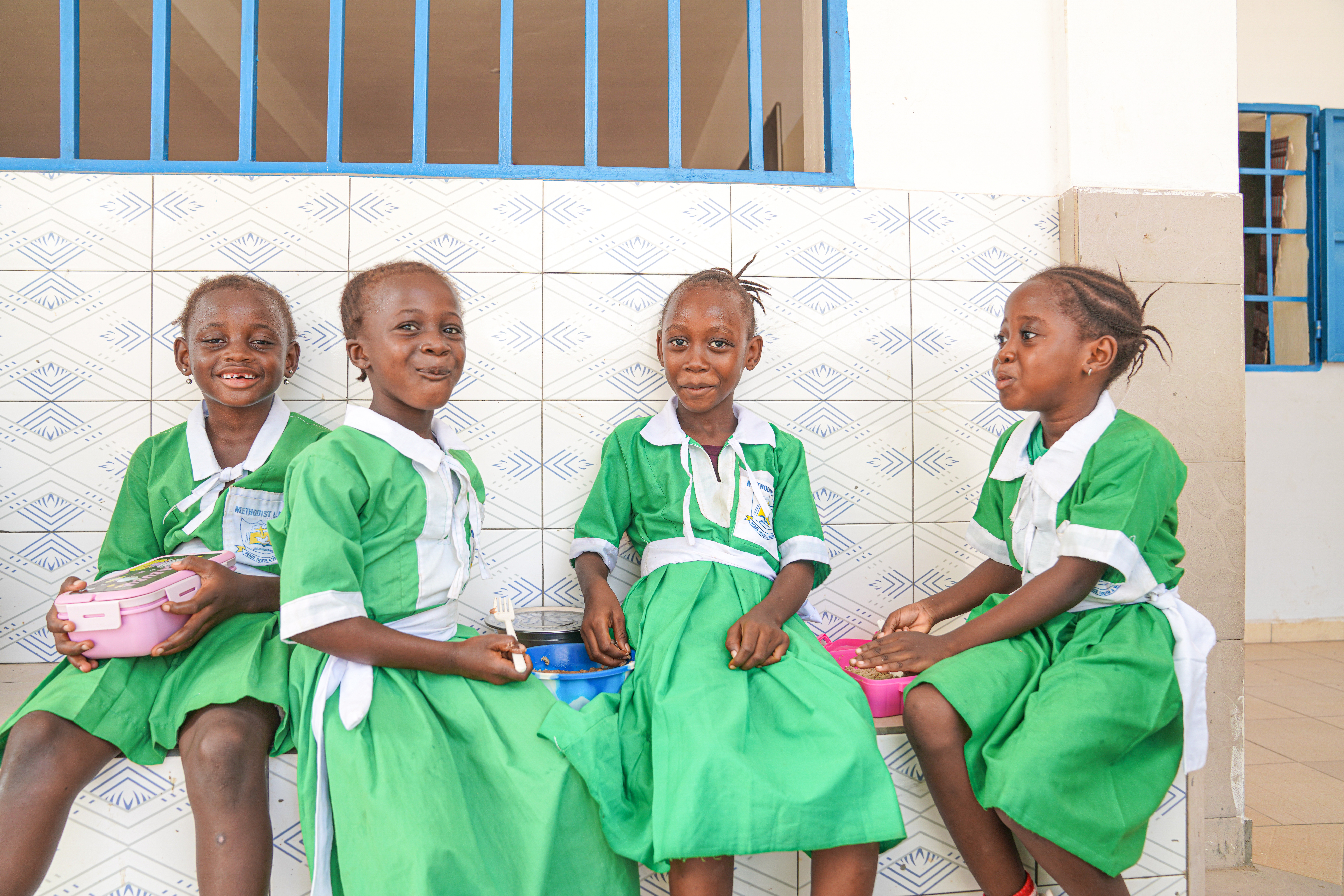 Students have a school meal