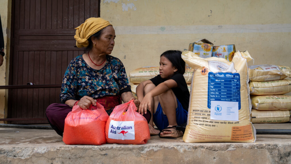 Food distribution in Archale, Kisapang Rural Municipality 5, Nuwakot District, one of the areas hardest hit by the floods
